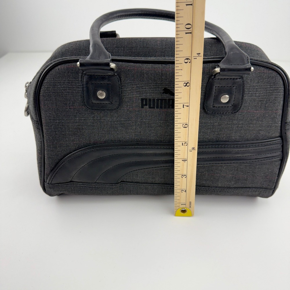 Puma Grey Glen Plaid Bowling Bag Handbag Black Trim Sporty Satchel - Picture 2 of 11